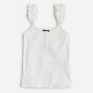 J. Crew‎ Scrunchie Strap Henley Tank in Vintage Rib in White Sz 3X